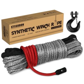 STEGODON 1/4inch X 50ft Synthetic Winch Rope Kit,10000LBS Winch Line Cable with Protective Sleeve+Winch Hook+Safety Pull Strap for Off Road Vehicle ATV UTV(Gray)