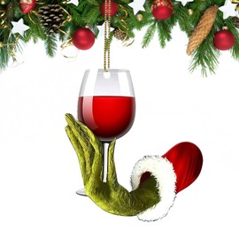 Christmas Ornaments 2025 - Funny Wine Cup Green Hanging Decorations for Tree, 2D Acrylic Christmas Tree Pendants, Indoor Holiday Decor, Party Decorations, Unique for Wine Lovers