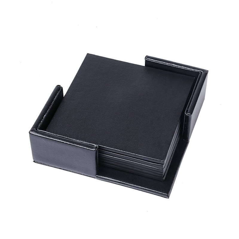 Leather Coasters Set of 6 with Holder,Cup Mat Pad for