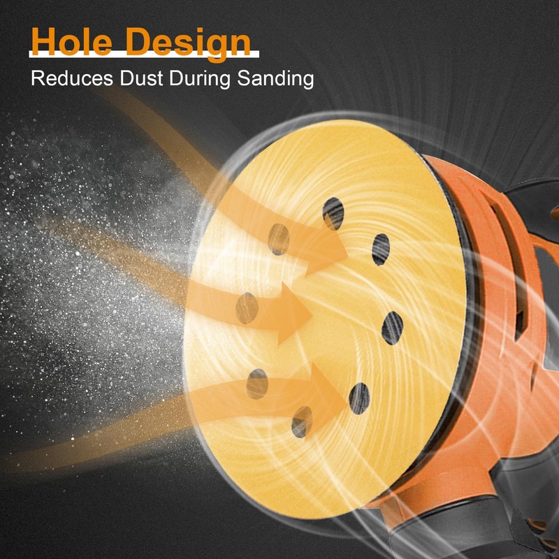 Huopueit 100PCS 5 Inch Sanding Discs, 8 Hole Hook and