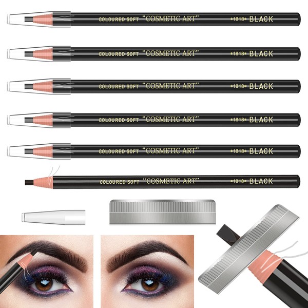 Waterproof Eyebrows Pencil Tattoo Makeup and Microblading Supplies Kit Permanent Eye Brow Liners in 5 Colours Waterproof Eyebrow Pencils Peel - Brow Pencil Set for Marking (6 Black)