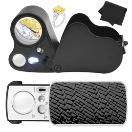 Foreverup 2 Stück Juwelierlupe mit Licht, 30X 60X 90X Beleuchtete Vergrößerungsglas mit LED UV Licht, Taschenlupe Schmuck Lupe Metall Faltlupe Uhrmacherlupe für Rocks Briefmarken Schmuck Modelle
