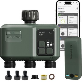 Johgee Irrigation Computer WLAN 3 Outputs with 500M RF 433 Technology, Smart Timer Watering with App, Alexa Voice Control, 6 Watering Plans, Automatic Watering Timer for Garden