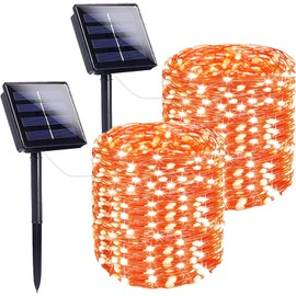 Extra-Long 144FT Solar String Lights for Outside, 2 Pack 400LED Solar Christmas Lights Outdoor, Waterproof Copper Wire with 8 Modes Twinkle Fairy Lights for Tree Garden Party Christmas Decor (Orange)