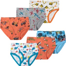 Naivete Boys Airplane Underwear Little Kids Shark Briefs Children Cotton Breathable Excavator Panties Toddler Comfort Undies (Pack of 6) Size 10