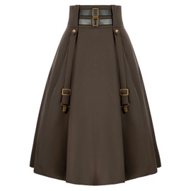 SCARLET DARKNESS Women's Renaissance Skirt Knee-Length with Buckle and Straps Gothic Skirt, Coffee brown