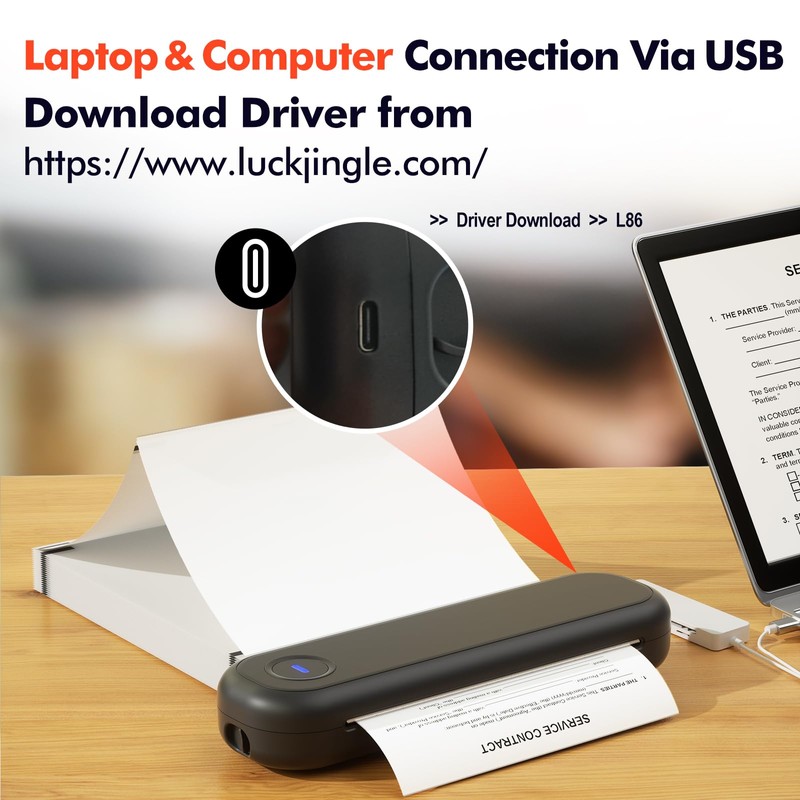 LUCK JINGLE Bluetooth Portable Printer, L86 Thermal Printers Wireless for