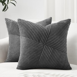 Topfinel Set of 2 Decorative Darkgrey Throw Pillow Covers 22x22 Inch Soft Corduroy Pillow Covers Boho Textured Striped Patchwork Cushion Cases for Couch Sofa Bed Cute Aesthetic Home Decor