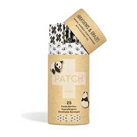 PATCH Kids Eco-Friendly Bamboo Bandages for Abrasions & Grazes Hypoallergenic Wound Care for Sensitive Skin, Compostable, Biodegradable, Latex Free, Plastic Free, Zero Waste, Coconut Oil, 25ct