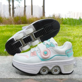 High Quality Roller Shoes Size 33-42 Roller Skate Shoes Sneakers 2-in-1 Roller Littel KidsColor: White, Shoe Size: 38