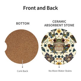 Neukim 2pcs Car Cup Holder Coaster Car Coaster Boho Frog Flower Absorbent Car Coaster Absorbent Drink Coaster for Car Decor Auto Accessories