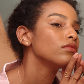 Fettero Women's Earrings, Popular, Hypoallergenic, 14K Gold Plated Earrings, Cute, Work, Accessories, Present, Birthday, Mother's Day, Anniversary, Christmas, 1 Pair, 2 Pieces, For Both Ears, Metal