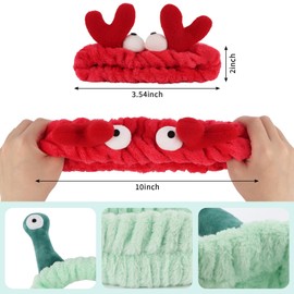 KIUEZIR 4PCS Spa Headband for Washing Face, Cute Cartoon Headbands for Beauty Skincare Sports, Makeup Head Bands for Women, Soft Elastic Frog Crab Snail Starfish Hair Band for Girls