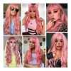generic - Peluca Larga Rosa Ondulada Para Mujeres Lace Front