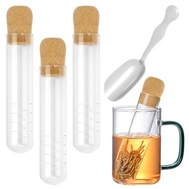 Juego de 4 infusores de té de vidrio para té y té sueltos, colador de vidrio y cucharadita, difusor transparente reutilizable con tubo de vidrio de corcho
