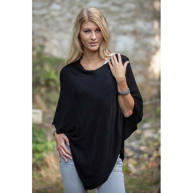 styleBREAKER Soft fine Knit Poncho in Plain, Round-Neck, Ladies 08010042,