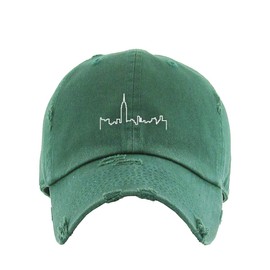 NYC Skyline Vintage Baseball Cap Embroidered Cotton Adjustable Distressed Dad Hat Hunter Green