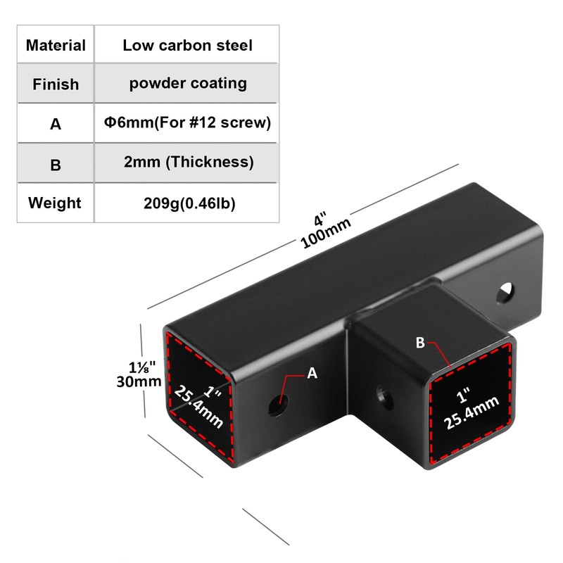 6 Pack 1" x 1" Black T Shape Square Tubing
