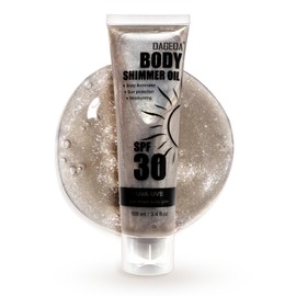 Prreal Shimmer Body Oil, SPF 30 100ml Broad Spectrum Glitter Sunscreen with Centella Asiatica Extract, Lightweight Moisturising Body Glow Sun Shield, Non-sticky, Sparkle Sunscreen Bronze