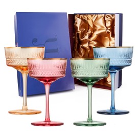 Vintage Muted Coupe for Champagne, Martini, Cocktails, Glasses | Set of 4 | 9.5 oz Classic Cocktail Glassware - Manhattan, Cosmopolitan, Sidecar, Crystal Speakeasy Saucer Goblets For Spring, Summer