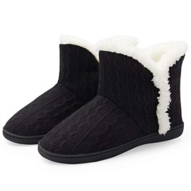 TUOBUQU Slipper Boots Women Winter Warm Fuzzy House Knit Bootie Slippers Ladies Fluffy Plush for Indoor Black S 3-4