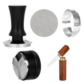 Adjustable Depth Espresso Tamper Set: 58mm Spring Loaded Espresso Distributor Leveler with Magnetic Dosing Funnel Aluminum Metal & Reusable Screen