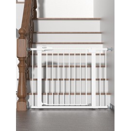 Baby Gate for Stairs, 30'' Tall, 29.5-40.5" Wide Baby Gates for Doorways, Walk Thru Auto Close Metal Dog Gate for House, Stairs and Doorways, Child Gate Pressure Mounted Pet Gate Indoor (White)