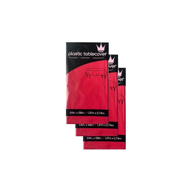ROYAL7 3 Pack Red, Rectangle Disposable Plastic Tablecloth for Picnic,