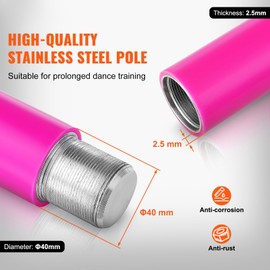Happybuy Professional Dancing Pole Kit, 40mm Heavy-Duty Stainless Steel, Spinning Static, Portable & Removable, Height Adjustable, for Home Gym, Pink