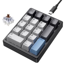 Kisnt KN17 - Almohadilla de números mecánica con cable, 17 teclas intercambiable en caliente con retroiluminación blanca y teclas PBT para teclados compactos de computadora portátil (negro