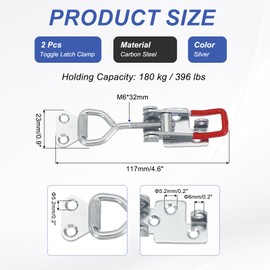 PATIKIL Toggle Latch Clamp 4002 Style, 2 Pcs Carbon Steel Adjustable Toggle Clamps Quick Release Smoker Pull Hasp Latches with Lock Hole 396Lbs Bearing for Box Lid Jig, Silver