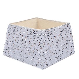 Christmas Box Style Sequin Tree Skirt Foldable - White and Silver 5211