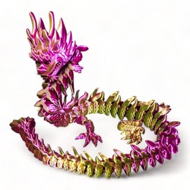 Huge Imperial Dragon - Stands up - 26" long - 3d Printed - Fun for Everyone! Decor Figurine Ornaments - Color: Magenta/Lime
