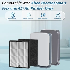 45i Replacement Filter Fit for A-len BreatheSmart Flex, True HEPA Fit for Alen Air Puri-Fier, 1 True HEPA Filter + 3 Carbon Pre- Filters for Alen Air Puri-Fier Fil-TER Replacement B4-Pure / Fl40