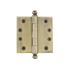 Grandeur Hardware 809016 4" Ball Tip Heavy Duty Hinge with Square Corners, 4" x 4", Vintage Brass