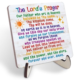 Lords Prayer Plaque Sign, Religious Bible Scripture Desk Decor for Church, Sunday School Classroom, Baby, Girls Room, Toddler, Boys Bedroom, Nursery - Blessed Christian Gift for Daughter, Son, Kids