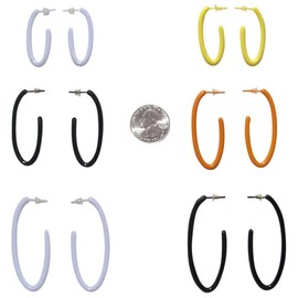 6 Pairs Multi Colors Oblong Hoop Acrylic Nylon Plastic Post Earrings Medical Hypoallergenic No Metal Studs Sensitive Ears