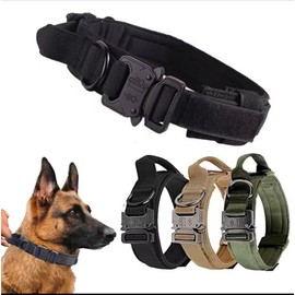 Tactical Dog Collar with Metal Buckle, Heavy Duty Nylon, Handle Design, Large, Military Style, Black (Khaki, X Large)
