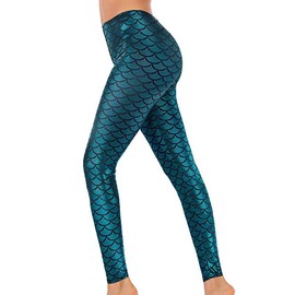 Alaroo Stretch Mermaid Print Fish Scale Leggings Tights Light Blue L