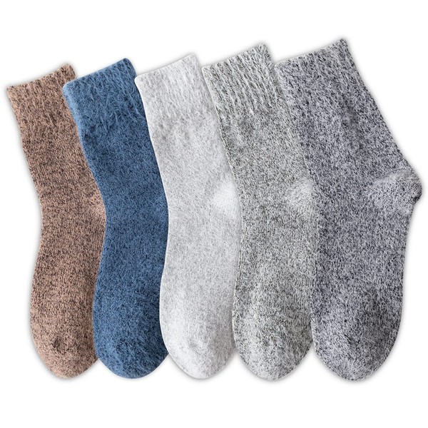 QPANDA Men's Winter Colorful Socks, Casual Socks, 9.4 - 10.6 inches (24 - 27 cm), Medium Thick, Fluffy Socks, Soft Touch, Indoor, Yukita, For Home, 9.1 - 10.6 inches (23 - 27 cm) / 5 Pairs - 2