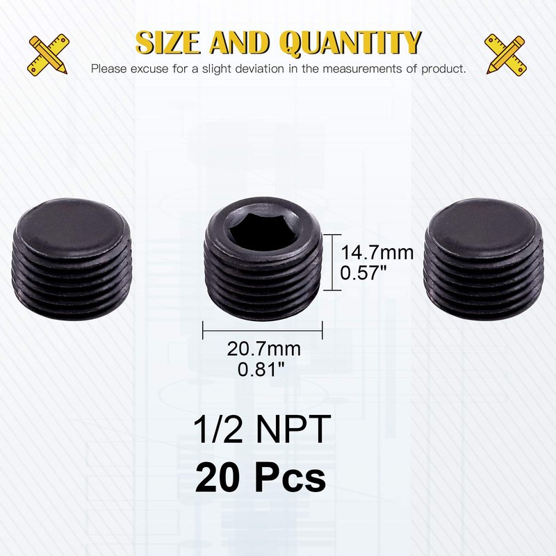 Mardatt 20Pcs 1/2" NPT Plug Pipe Plugs Fitting Carbon Steel