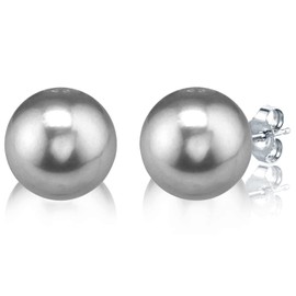 LIHELEI Pearl Stud Earrings Women's Pearl Earrings 925 Sterling Silver 6/8/10/12/14 mm Button White Freshwater Pearl Stud Earrings Gift for Women - White Pearl Silver Grey Pearl, Sterling Silver