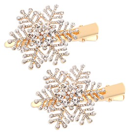 Vogueknock Snowflake Hair Clips Christmas Holiday Big Sparkle Rhinestone Snowflake Hairpin Barrette Winter Wedding Bridal Hairstyle Salon Accessories (Gold)