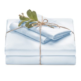 Chanasya Premium Soft Sky Blue King Bed Sheets Set 4-Piece - Percale Microfiber - Fitted Sheet Flat Sheet and Pillow Cases - Deep Pocket Breathable Wrinkle Resistant (King) Light Blue