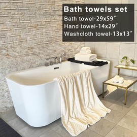 YTYC Towels, 29x59 Inches Extra Large Bath Towels Set of 6, Luxury Microfiber Shower Towels for Bathroom Super Soft Absorbent Striped Hanging Loop (Cream, 6 Pieces)