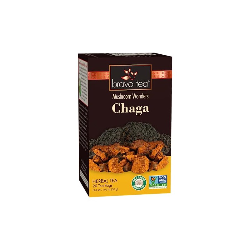 Bravo Tea Chaga Mushroom Herbal Tea Caffeine Free, 20 tea