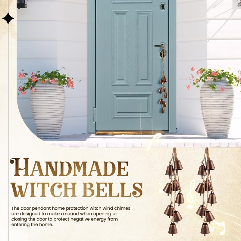 2 Pack Witch Bells for Door Knob Protection Outdoor Bells