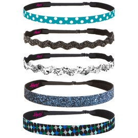 Hipsy Women's Adjustable NO SLIP Harlequin Fashion Headbands (Blue & Teal Multi 5pk)