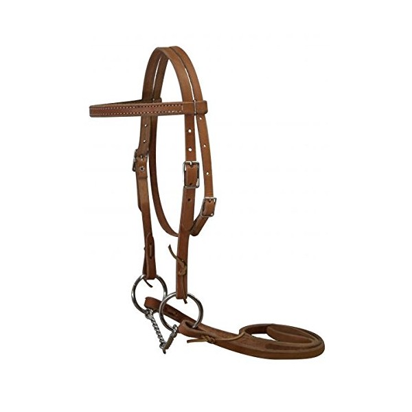 Showman Double Stitched Light Oil Leather Pony Bridle with Twisted Wire Snaffle Bit and Reins. Made in The USA