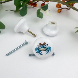 JamJam 1.5" 8PCS Cute Sea Animals Blue Crab Theme Ceramics Knob Room Furniture Cabinet Kitchen Cupboard Door Dresser Drawer Pulls Handles and Knobs